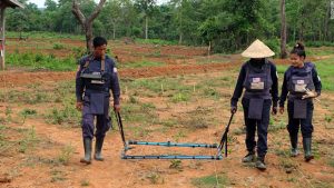 Land clearance operations by using a metal detector